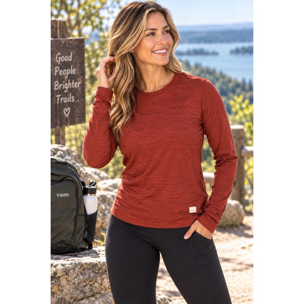 Vuori Womens Long Sleeve Lux Performance Tee Large Brick Heather VW167 Workout